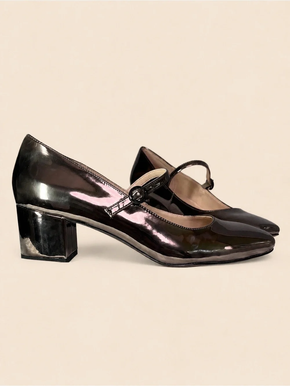 🩶✨ The Drop Aoki Heeled Mary Jane Pumps | Pewter Patent | Square Toe | 2” Heel